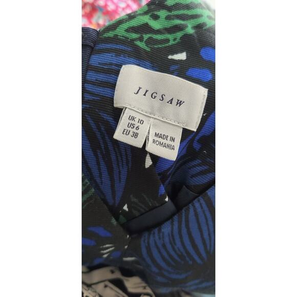 JIGSAW Sheath Dress V-Neck Sleeveless Tropical Leaf Print Sz 6 Blue Black Green - Picture 4 of 4